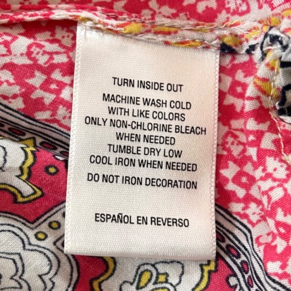 Charter Club Women's L Pink Yellow Beaded Paisley Rayon Tunic Top Boho Festival - Picture 9 of 10
